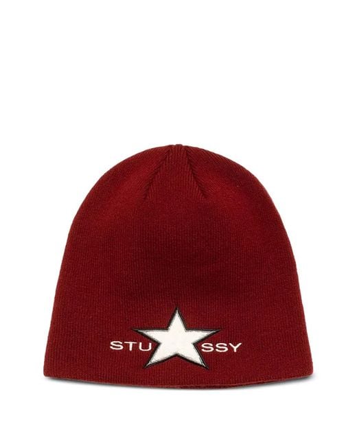 Stussy Red Star-Motif Beanie Hat