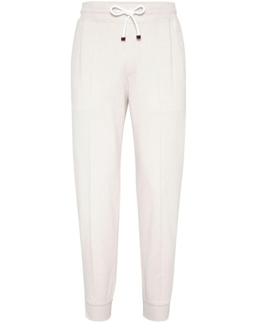 Brunello Cucinelli White Drawstring-waist Tapered Track Trousers for men