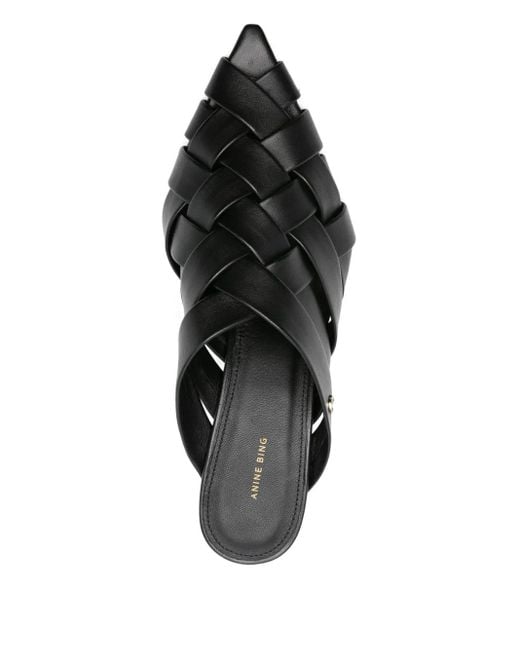 Anine Bing Black 55Mm Eve Woven Leather Mules