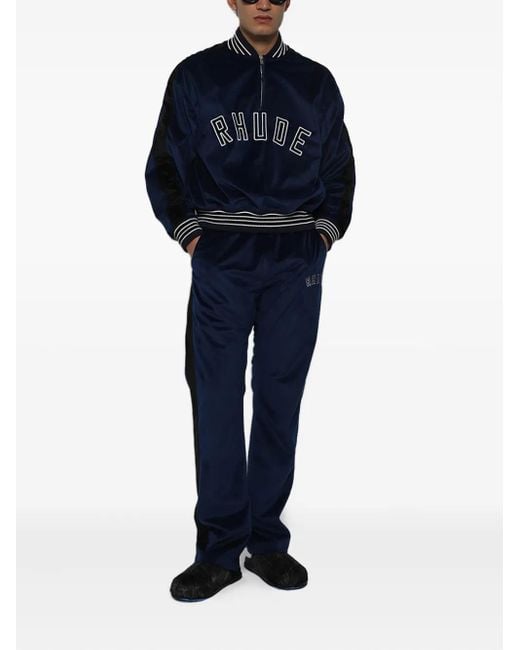 Rhude Blue Quarter-Zip Varsity Jacket for men