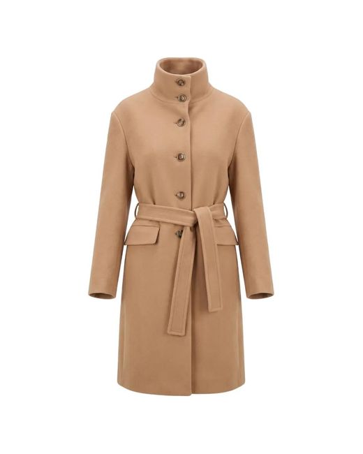 Pinko Natural Wool-Blend Coat With High Neck And Belt