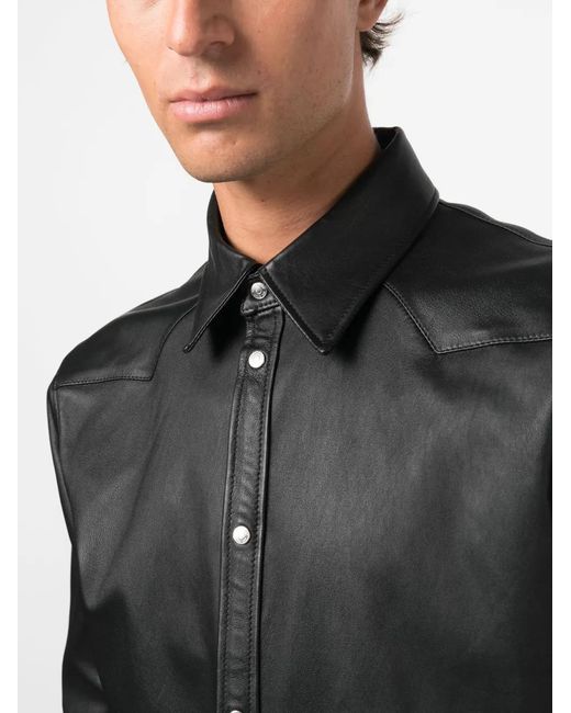 DSquared² Black Long-Sleeve Leather Shirt for men
