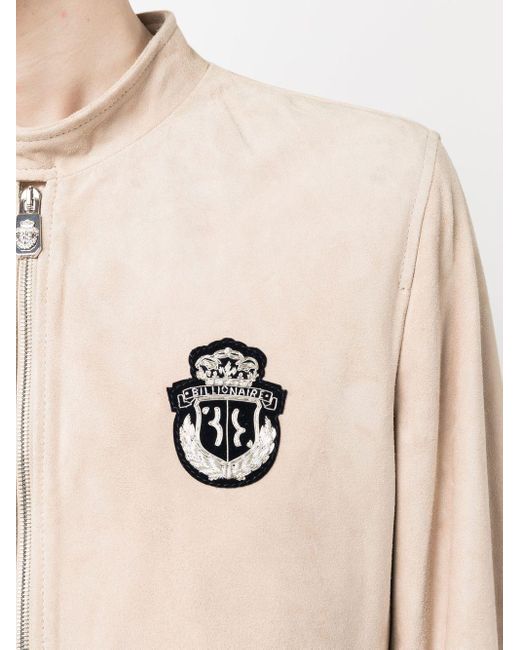 Billionaire Natural Embroidered-logo Suede Bomber Jacket for men