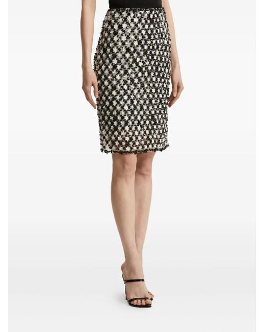 Oscar de la Renta Black Floral-Embroidered Mini Skirt