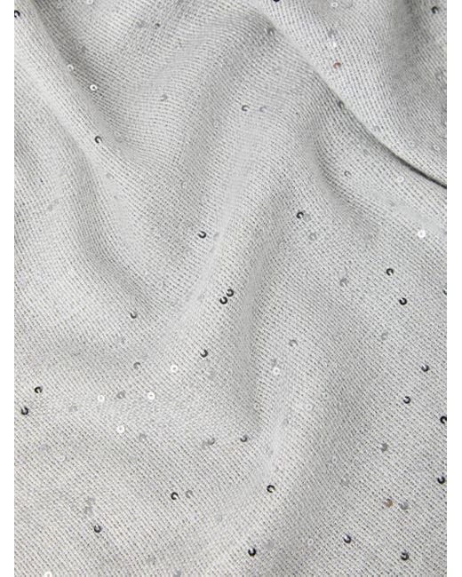 Brunello Cucinelli White Fringed Sequin Scarf