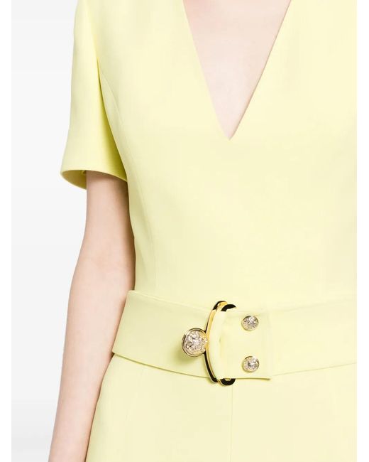 Vestido de fiesta con cinturón y cuello en V Elie Saab de color Yellow