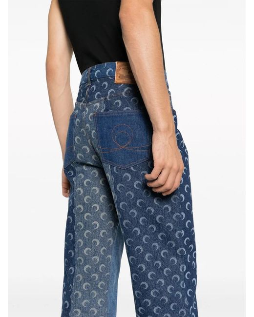 MARINE SERRE Blue Regenerated-Denim Slim-Fit Jeans for men