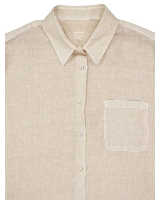 120% Lino White Button-Down Pocket Shirt