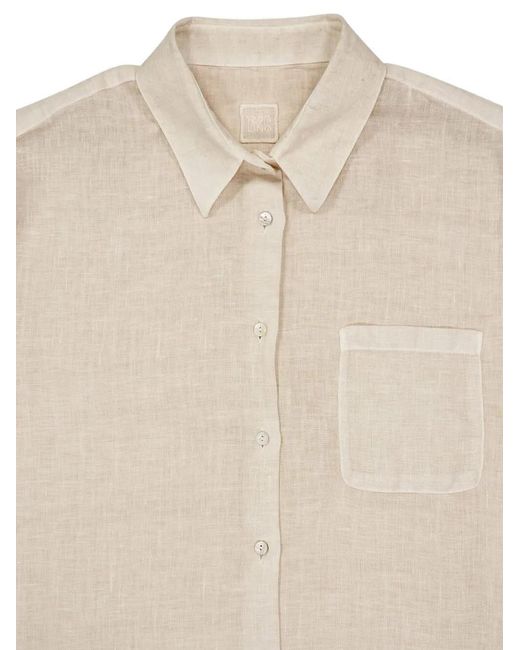 120% Lino White Button-Down Pocket Shirt