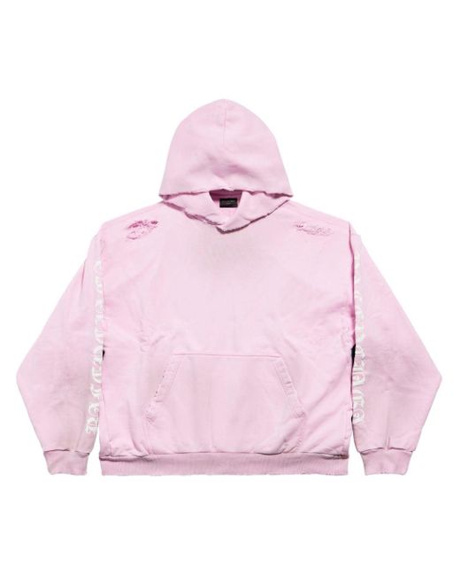 Balenciaga Pink Distressed-effect Cotton Hoodie