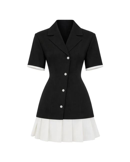 Manière De Voir Black Baya Tailored Cinch Waist Pleated Blazer Dress