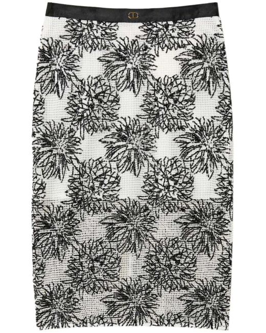 Twinset Gray Sequin-Embellished Midi Skirt