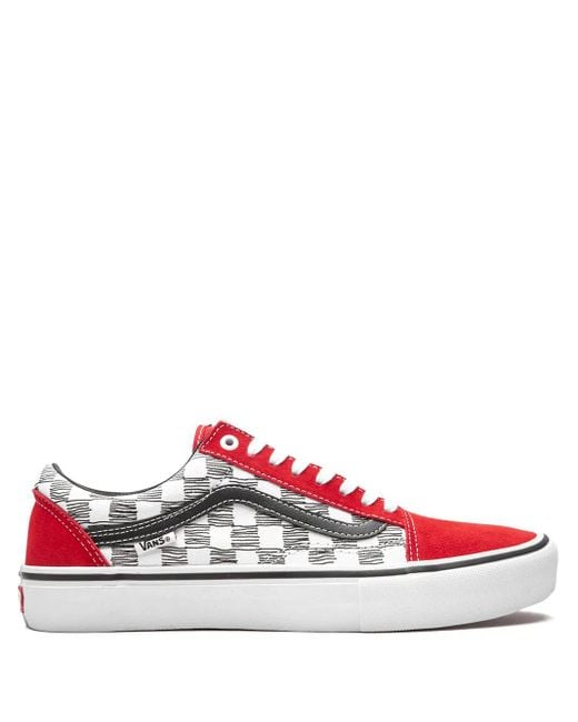 Vans Red Old Skool Pro "Sketched Checkerboard" Sneakers