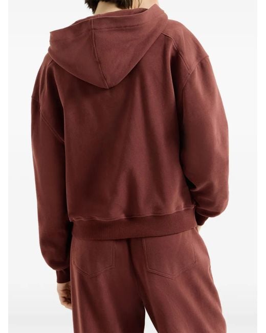 Brunello Cucinelli Red Cotton Smooth French Terry Topwear With Shiny Zipper Pull
