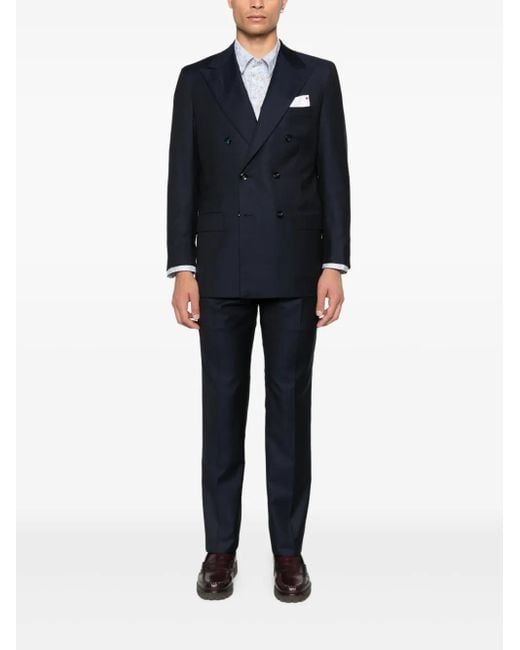Kiton Blue Double-Breasted Wool Suit for men