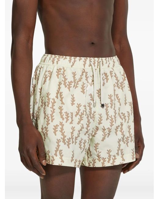 Zegna Natural Leaf-Print Swim Shorts for men