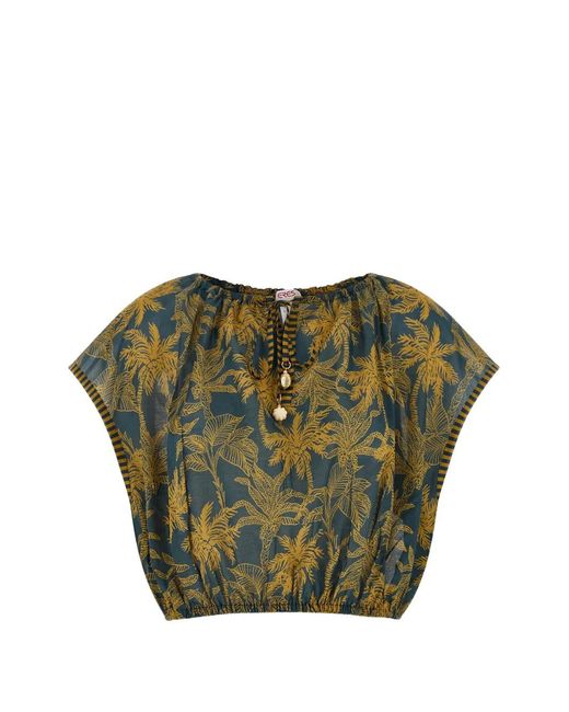 Eres Green Crocodile Drawstring-detail Patterned Top
