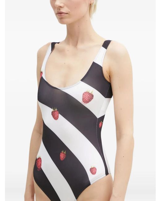 Fiorucci Black Raspberry-Print Striped Bodysuit
