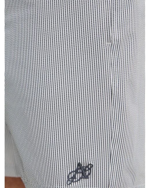 AllSaints Gray Seersucker Striped Swim Shorts for men
