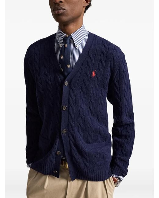 Polo Ralph Lauren Blue Cable-Knit V-Neck Cardigan for men