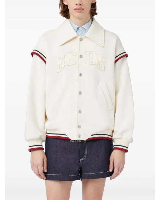 Gcds White Logo-Embroidered Cotton Bomber Jacket