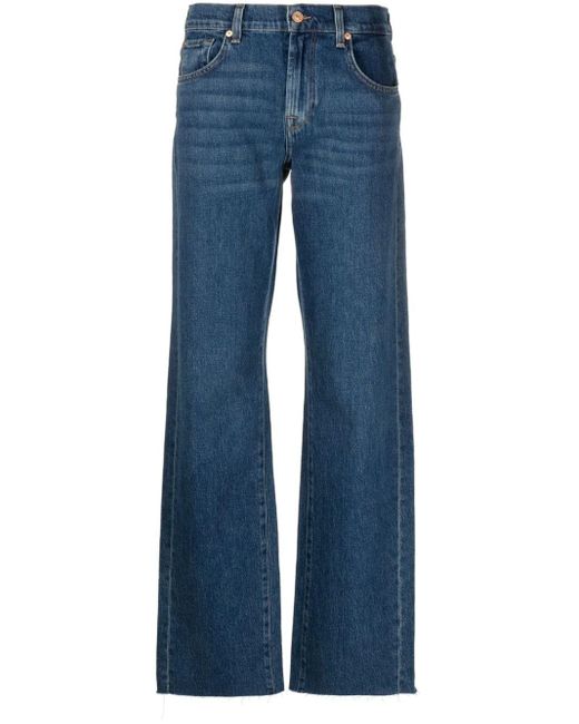 7 For All Mankind Blue Halbhohe Tess Straight-Leg-Jeans
