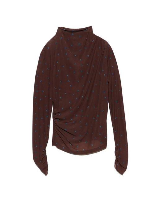 Bimba Y Lola Brown Romantic Sweet Floral Gathered T-Shirt