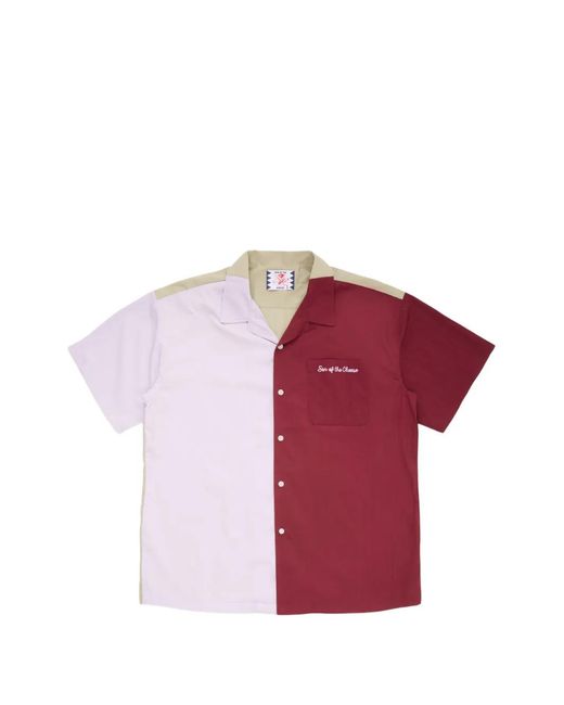 Son Of The Cheese Red Colour-Block Camp-Collar Shirt for men