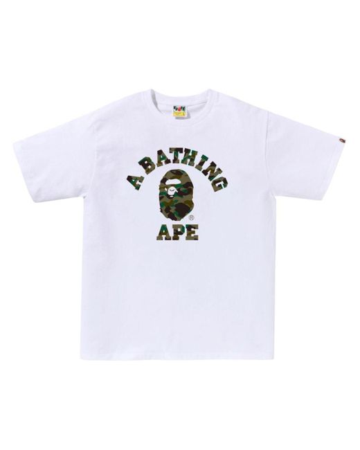 T-shirt con stampa di A Bathing Ape in White da Uomo