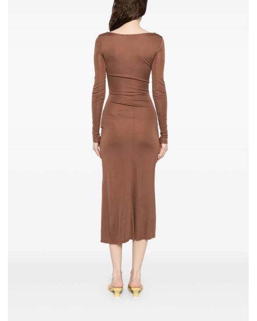 Staud Gedrapeerde Midi-Jurk in het Brown