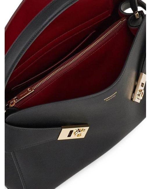 Ferragamo Black Hug Hook-And-Eye Leather Tote Bag