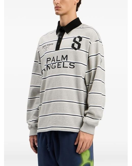 Palm Angels Gray Palm Sport Stripes-Pattern Polo Shirt for men