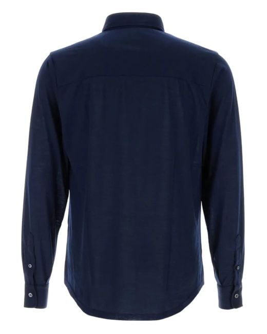 Fedeli Blue Buttoned-Front Wool Shirt for men