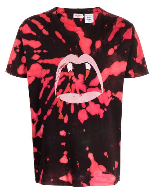 Stain Shade Red Tie-dye Cotton T-shirt for men