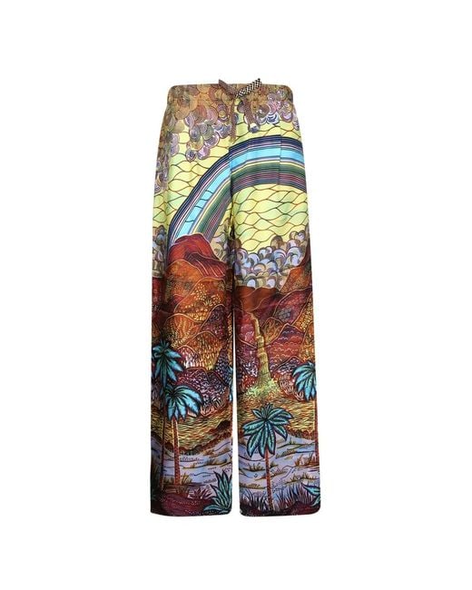 VLISCO DIALOGUES White Landscape-Print Drawstring Palazzo Pants