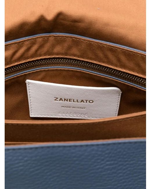 Zanellato Blue Small Postina Stud-Embellished Flap Tote Bag