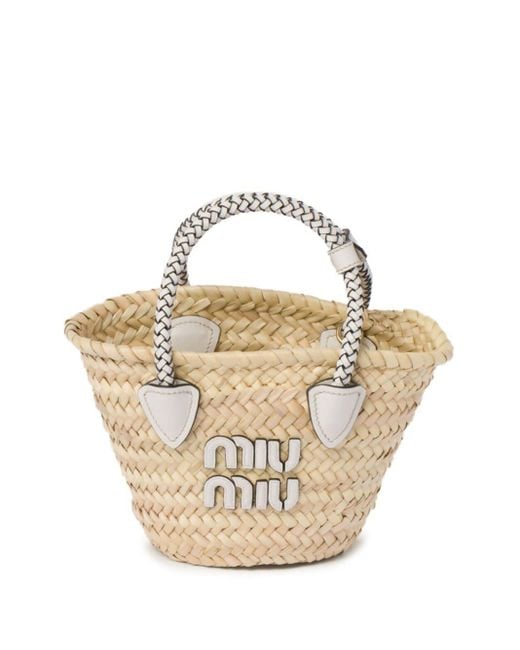 Miu Miu Metallic Woven Raffia Basket Tote Bag