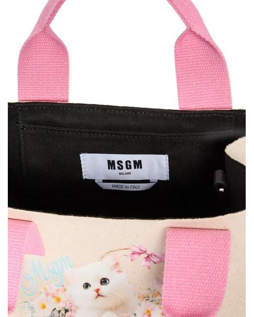 MSGM Pink Sac Cabas À Fleurs À Anses