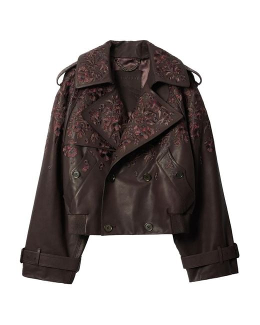 Burberry Black Floral Double-Breasted Leather Jacket for men