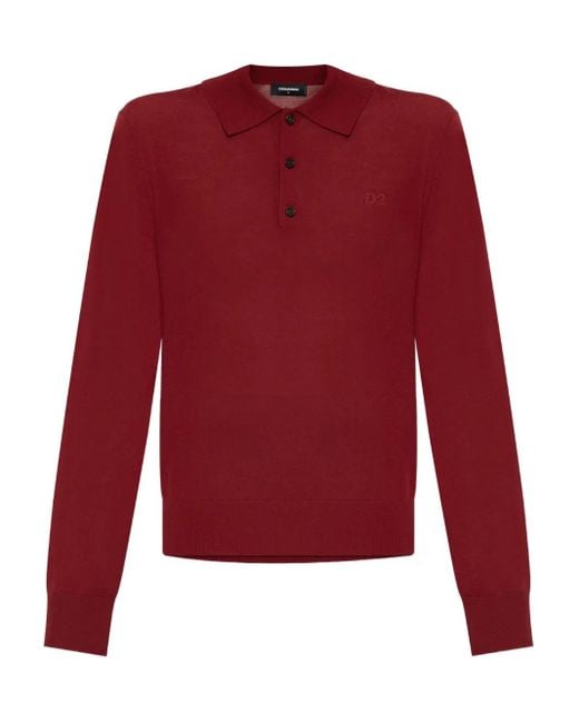 DSquared² Red Long-Sleeve Polo Top