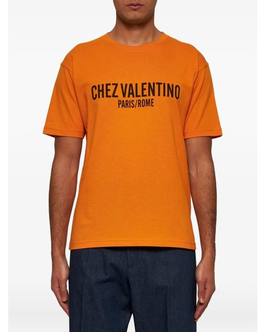 Valentino Garavani Orange Chez-Print T-Shirt for men