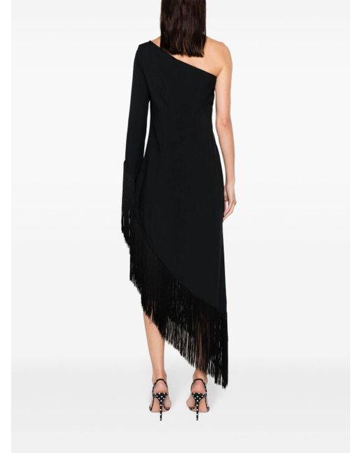 Fringed-edge one-shoulder midi dress di ‎Taller Marmo in Black