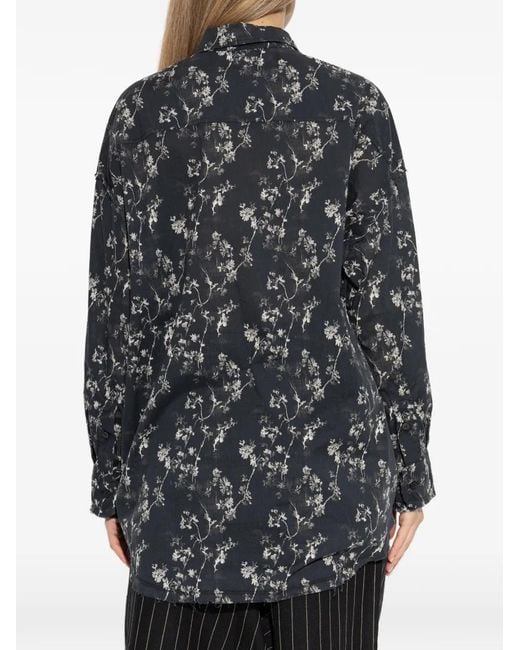 R13 Gray Ruffled Floral-Print Shirt
