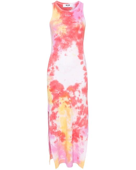 MSGM Pink Tie-dye Ribbed Midi Dress