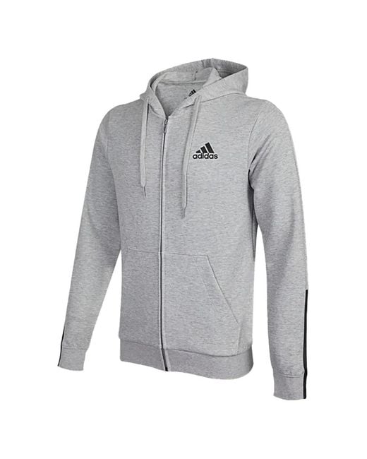 Adidas Gray 3-Stripes Zip-Fastening Hoodie for men