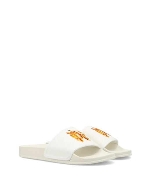 Palm Angels White Pa Monogram Pool Slides for men