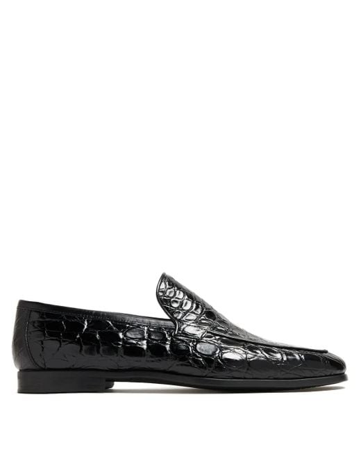 Magnanni Shoes Black Crocodile-Embossed Loafers for men
