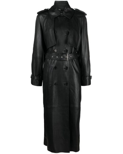 Alberta Ferretti Black Belted Leather Trench Coat