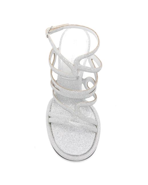 Sergio Rossi White Sandales Sonic À Effet Pailleté