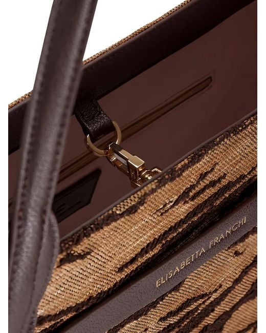 Elisabetta Franchi Brown Tiger-Print Padlock-Detail Shoulder Bag